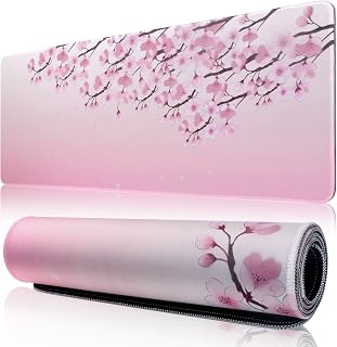 600x300 Large Gaming Mouse Pad Mat with Stitched Edge Non-Slip Rubber Base Washable Resilient for Office Computers Laptop Desk Table Mouse Pads Mats Accessory (Pink Flowers) (L)