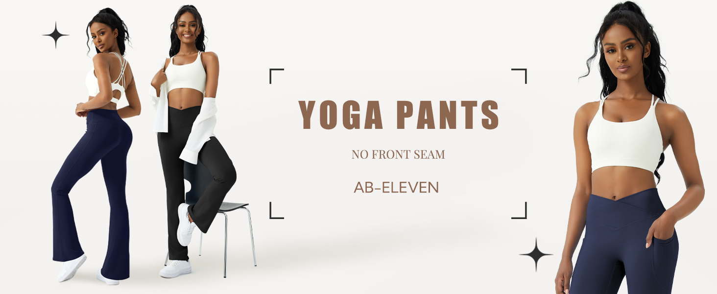 AB-Eleven Womens Flare Yoga Pants with Pockets Crossover Flared