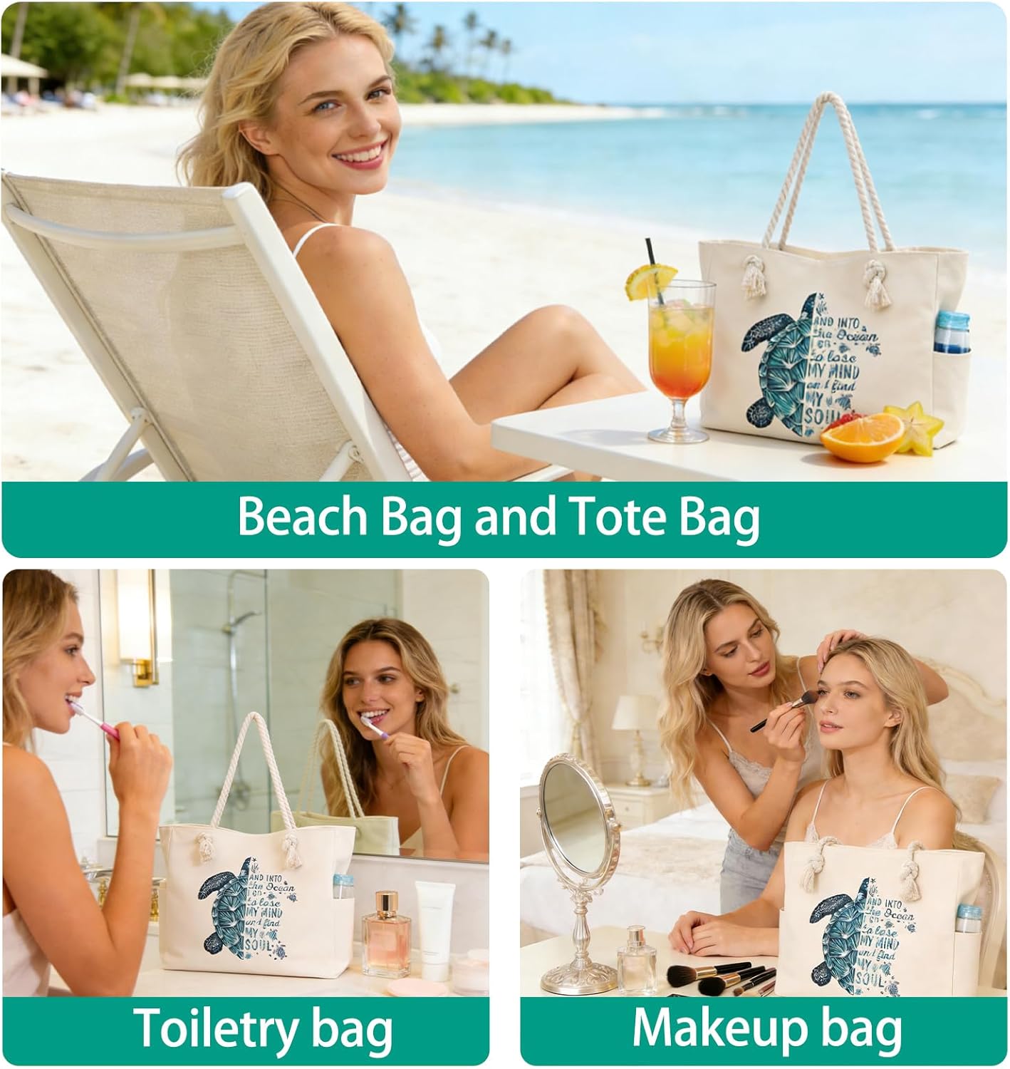 Beach Bags for Women Large Waterproof Beach Travel Tote Bags Sandproof Swim Pool Bag Canvas Zipper Big Tote - Image 2