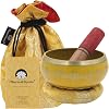 DharmaObjects Medium ~ Tibetan OM MANI Singing Bowl Set ~ With Mallet, Brocade Cushion & Carry Bag ~ For Meditation, Chakra Healing, Prayer, Yoga Golden Yellow