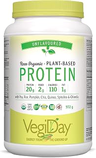 VegiDay Raw Organic Plant Based Protein 20g, unflavoured, 741g with Pea, Pumpkin, Chia, Quinoa, Spirulina & Chlorella