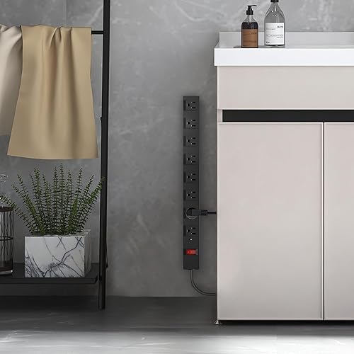 Miniatura 8 de Regleta de alimentación de metal resistente de 8 salidas con cable de alimentación de 14 AWG de 12 pies, enchufes espaciados amplios, regleta larga