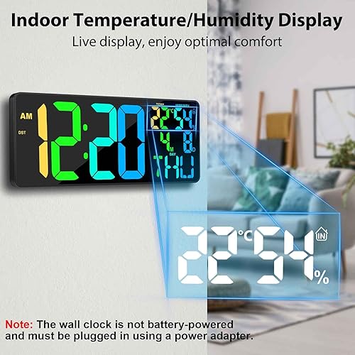 Miniatura 4 de De gran tamaño Reloj de pared digital de 18 pulgadas, pantalla grande, 11 RGB que cambia de color, reloj de pared digital grande con control remoto,