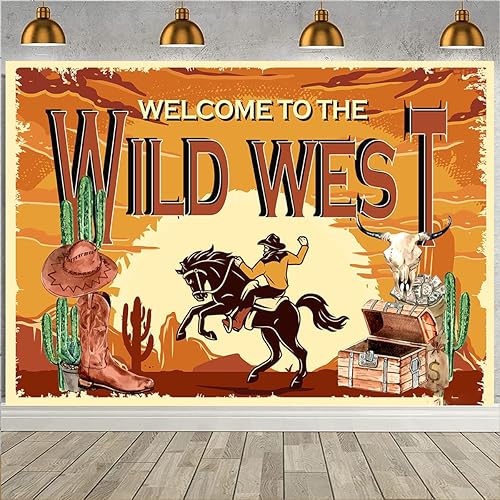 Miniatura 2 de Fondo de fotografía de vaquero occidental, caballos, cactus, niña occidental, decoración de fiesta de cumpleaños, bienvenido al salvaje oeste, telón