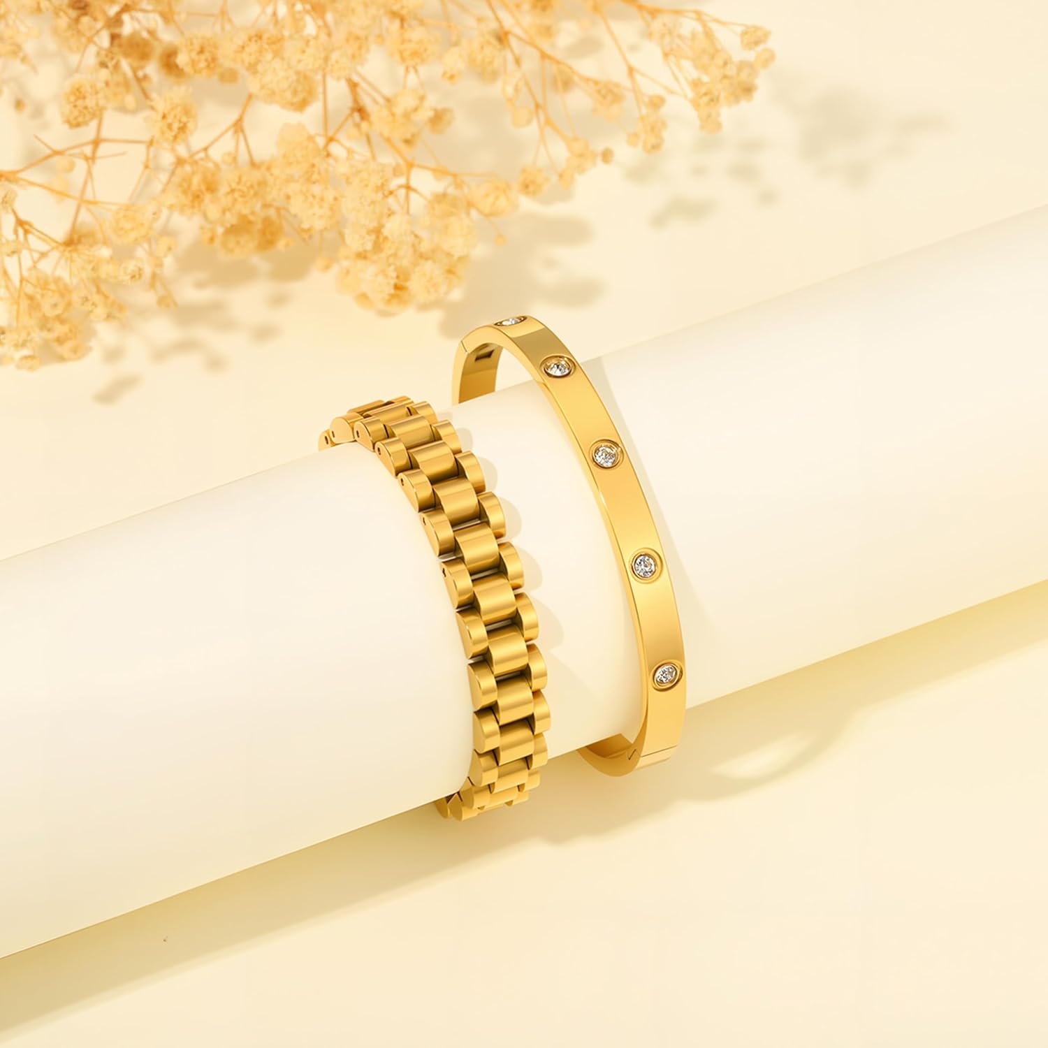 2PCS 18K Gold Chain Link Bracelets for Women - Stackable Love & Friendship Theme Bangle Bracelet Set,Non-Tarnish Stainless Steel Jewelry with Adjustable Tool. - Image 4