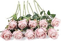 Vista 3 de 10 rosas artificiales de seda con tallos largos para manualidades, ramos de boda, centros de mesa, despedida de soltera, fiesta, decoración del Rosa