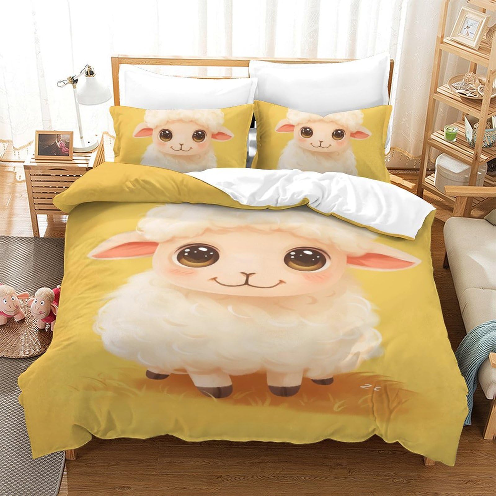 XFKLYNVCJ Sheep Duvet Cover Set 3 PCS Hotel Quality Quilt Cover Bedding Bed Covers with Pillowcases with Zipper Closure Breathable Stylish Comforter Single（140x200cm）