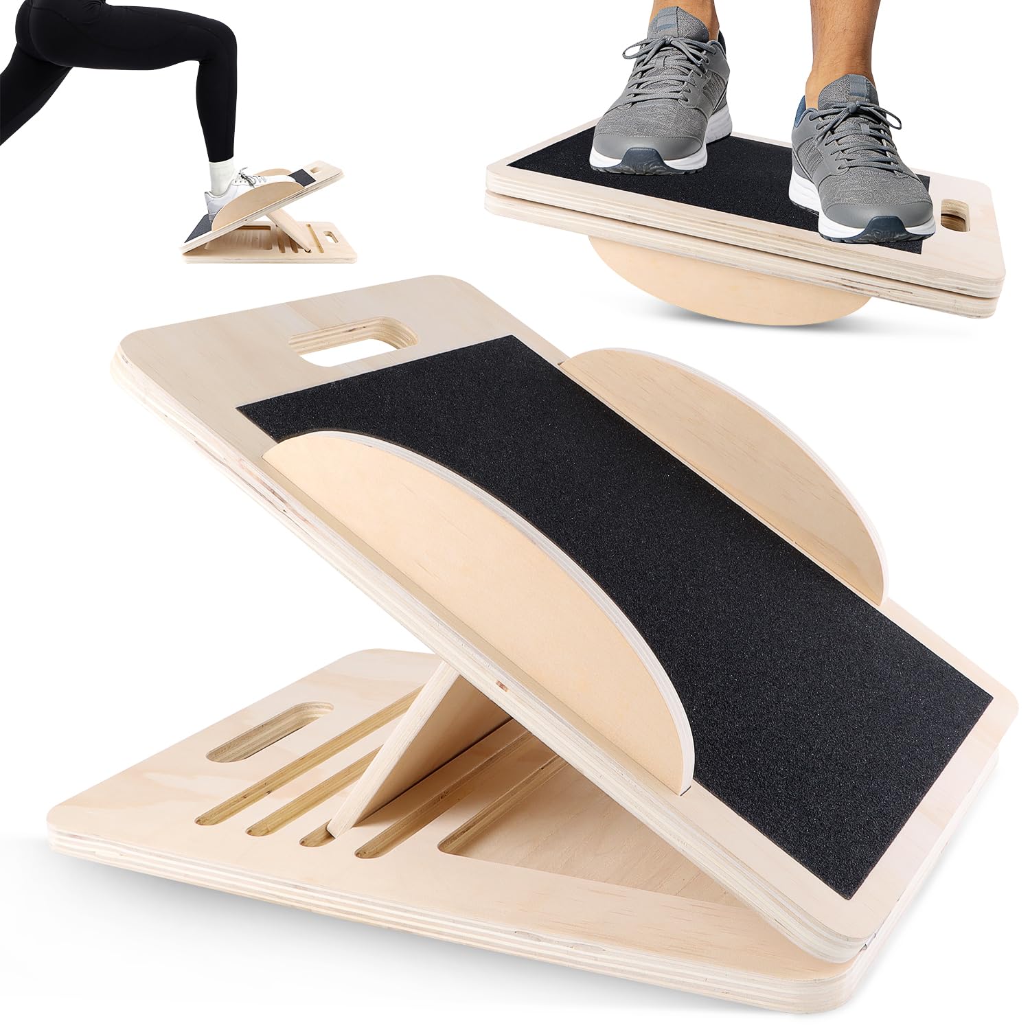Planche Inclinée en Bois Planche D'étirement des Mollets Planches D'équilibre Réglable Slant Board Etirements Mollet Portable Etireur de Mollets pour Physiothérapie Genoux Chevilles Jambes