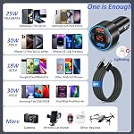 65W Chargeur de voiture USB C Chargeur rapide, Port Multi PD QC 3.0 Légèreur de cigarettes à charge rapide USB Connecteur adaptateur de rechargeur de téléphone de voiture avec affichage de tension pour iPhone 17 16 15 Pro Galaxy A16 A17 Android