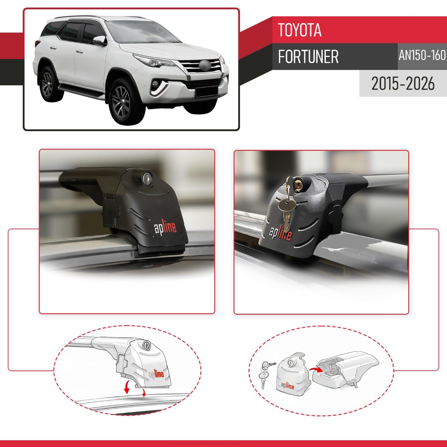 Kompatybilny z Toyota Fortuner (AN150 AN160) 2015-2026 ACE-2 Model Aluminiowe poprzeczki dachowe Szary 2 szt.