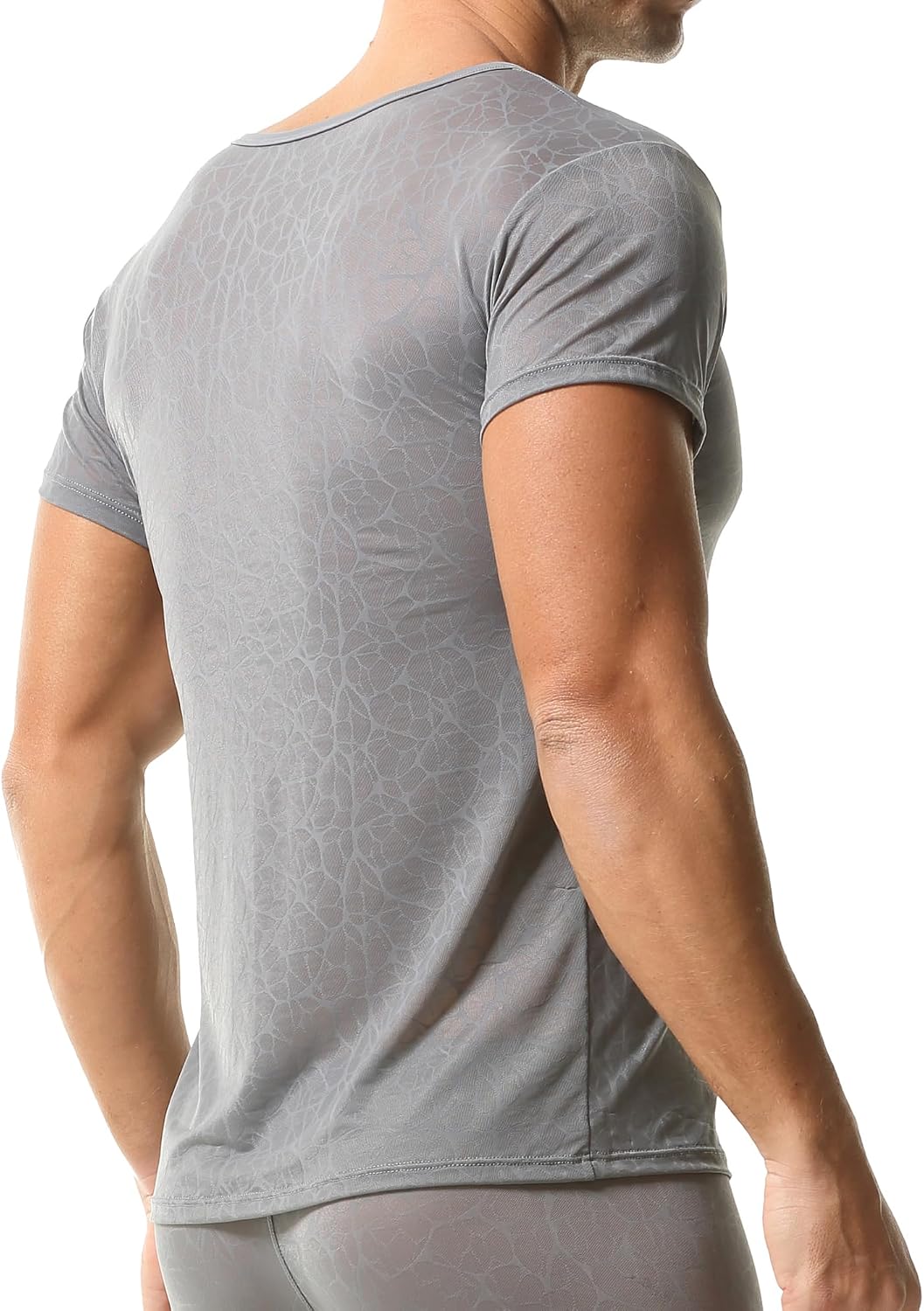 YUFEIDA Men's Sheer Soft Undershirts Short Sleeve Tee Shirt Lightweight Lace Tops V Neck Sexy Muscle Fit Undershirt
