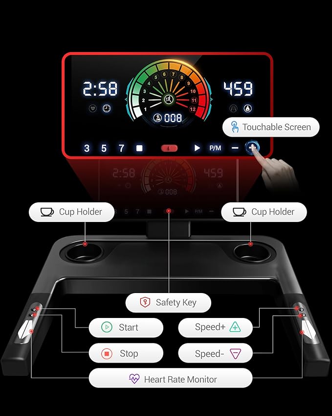Caminadora Eléctrica Plegable con Inclinación 20% y 3.5HP Negra-roja miniatura 7