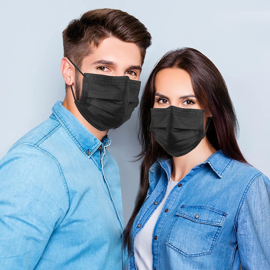 100 Pack Disposable Face Masks, 3 Ply Filter Protection Black Disposable Face Masks