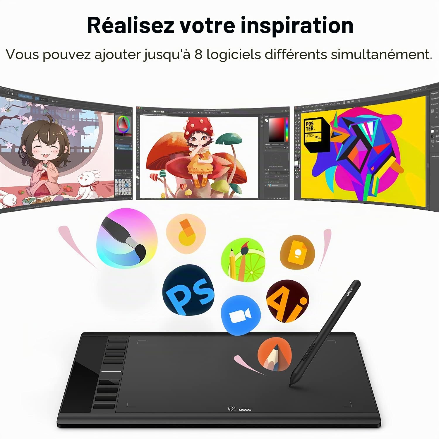 UGEE M708 Tablette Graphique 10x6 Pouces 8192 Niveaux Stylet