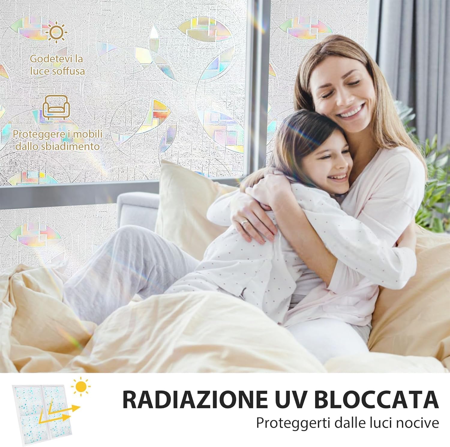 Pellicola Per Vetri Privacy Effetto Arcobaleno 3D - Pellicola Adesiva Controluce E Anti-UV, 90x200 Cm, Autoadesiva Senza Colla