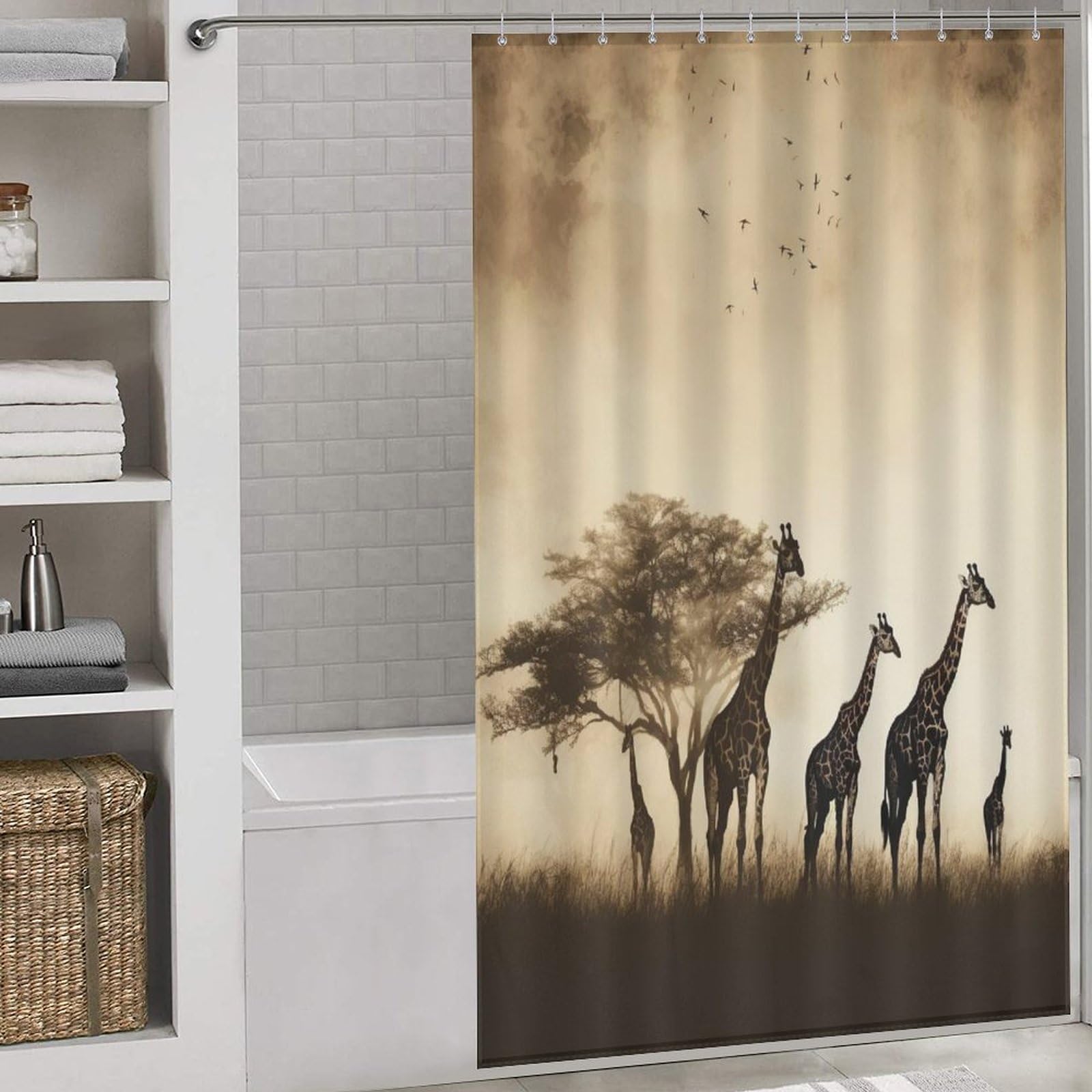 Rideau de douche girafe pour égayer la baignoire des enfants et de la famille