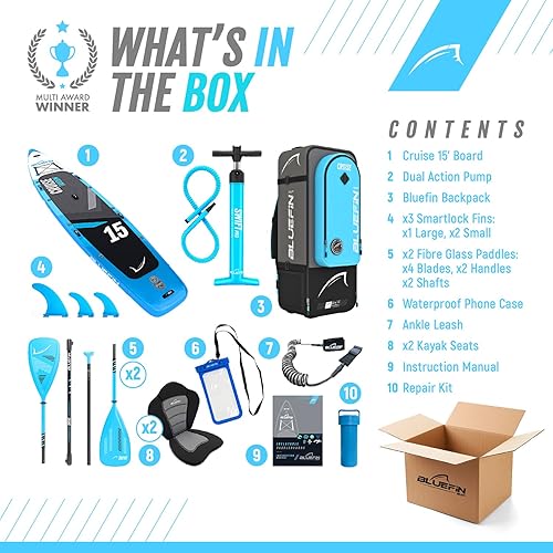 Miniatura 4 de Bluefin Cruise SUP Paquete  Tabla de remo inflable de pie  6 pulgadas de grosor  Remo de fibra de vidrio  Kit de conversión de kayak  Todos los