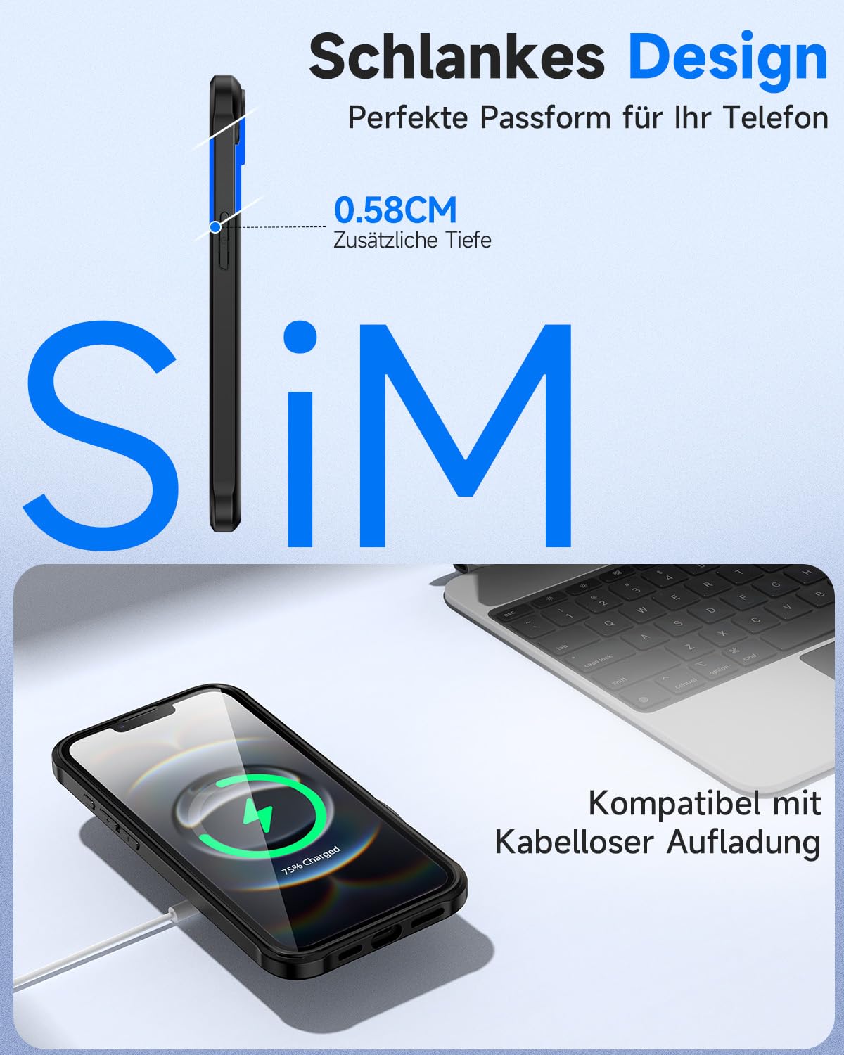 seacosmo für iPhone 16E/17E Hülle mit eingebautem Panzerglas Displayschutz und Kamera Schutzfolie [9H HD], 360 Grad Handyhülle Ganzkörper Stoßfeste iPhone 16E/17E Case - Schwarz