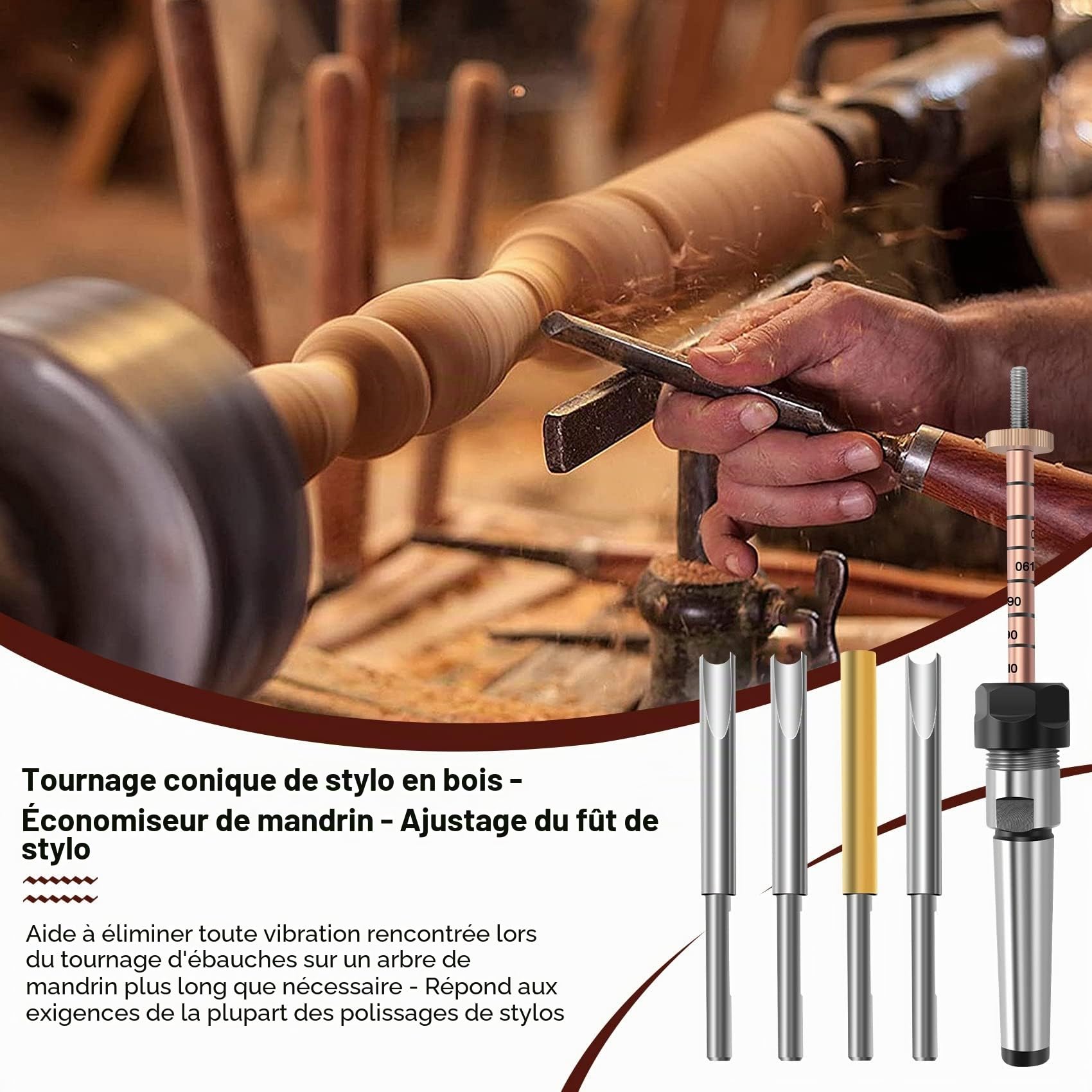 Kit de Fabrication de Stylos Tige de Stylo et Porte-Stylo Ensemble de Coupe Mandrin de Tournage en Bois pour la Fabrication D'Accessoires de Tour à Bois Stylo
