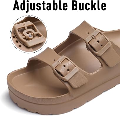 Goosecret Women's Platform Sandals with Arch Support, Chunky Lightweight Foam Slip on Slides, Comfortable Summer Beach Sandals with Adjustable Buckle