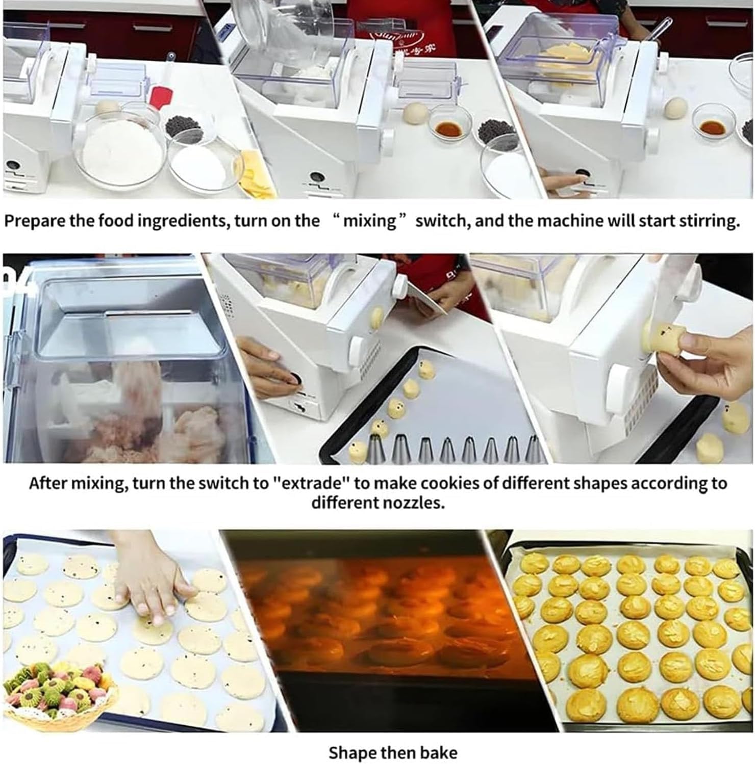 Automatic Biscuit Maker Machine - 180W Cookie Press with 8 Nozzles & 6 Molds, 50-60 RPM for Effortless Baking, Perfect for Homemade Cookies & Biscuits