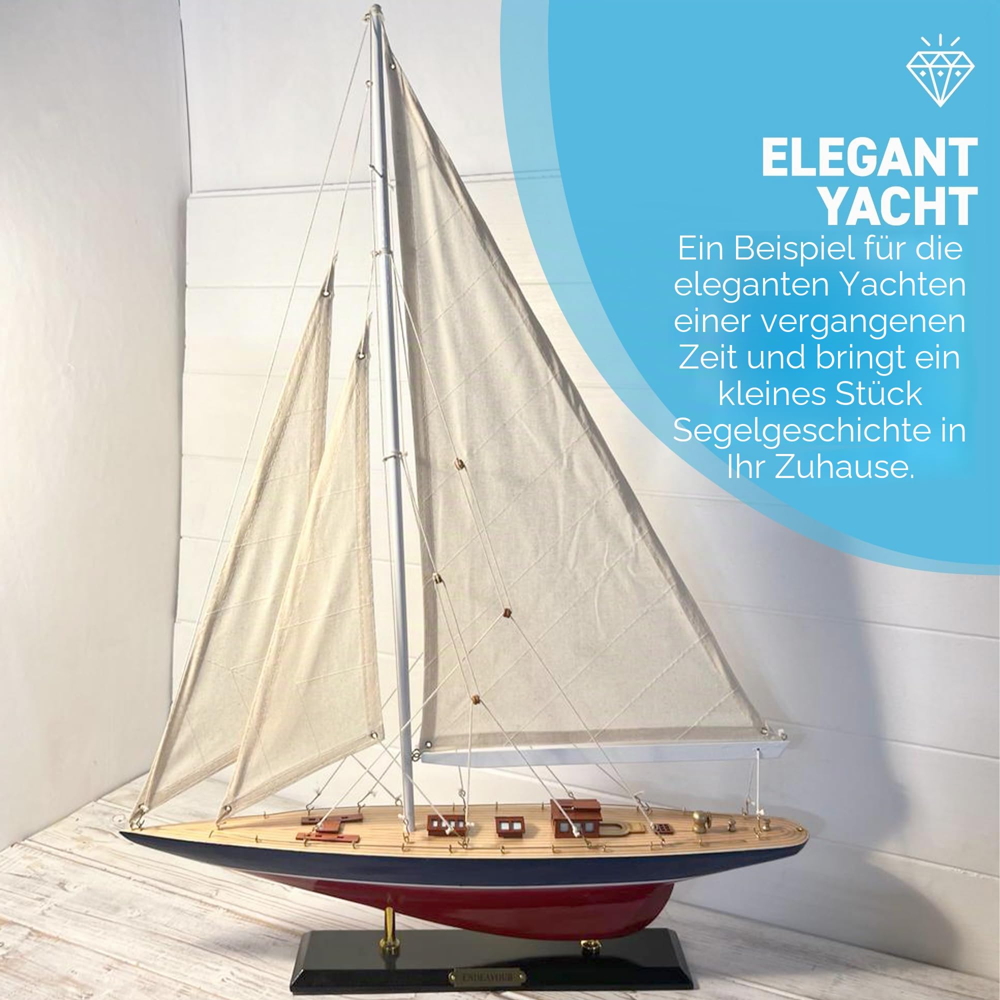 Detailliertes 50 cm langes Holzmodell Endeavour J Class Segelyacht | Americas Cup Racing Yacht | nautisches Ornament | Segelboot-Modell | Endeavour Segelschiffmodell | komplett montierter