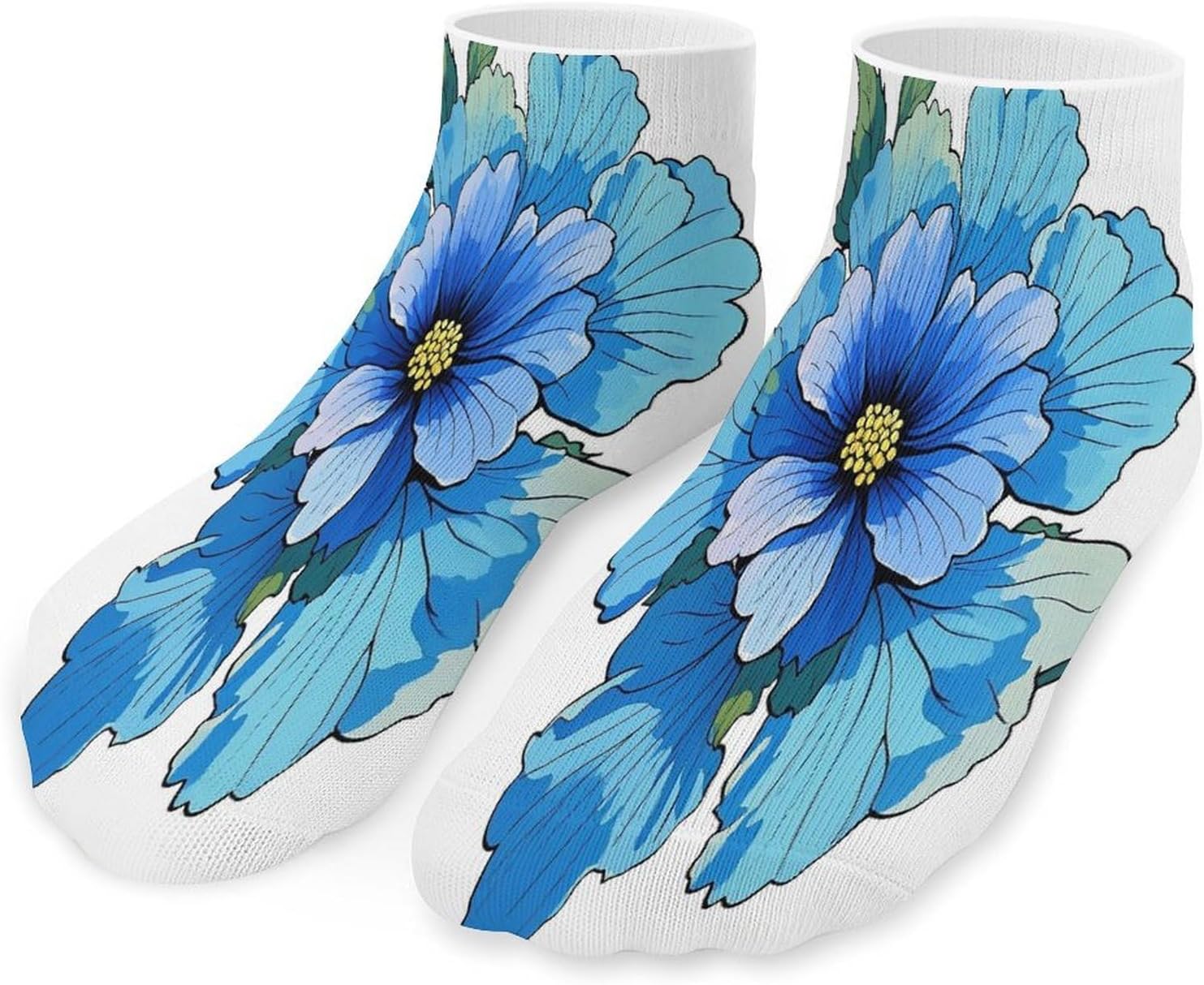 Blue Hibiscus Flower Ankle Sock,Cushioned Crew Socks Low Cut Compression Running Sock with Ankle Support for Men Women(5 Pairs)