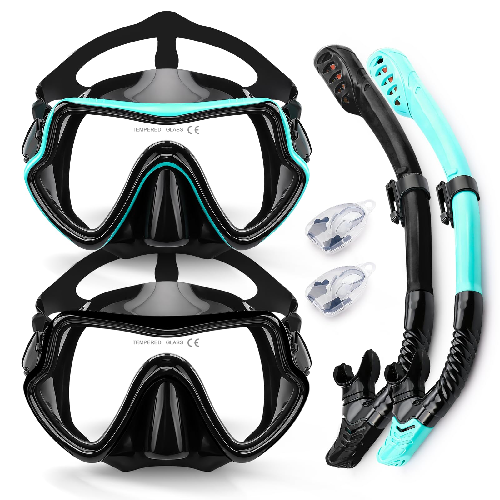 Vogista Dry Top Snorkel Set Adult, Snorkeling Gear for Adults with Anti-Fog & Anti-Leak Tempered Glass, 180° Panoramic Wide View Diving Mask - 2 Pack