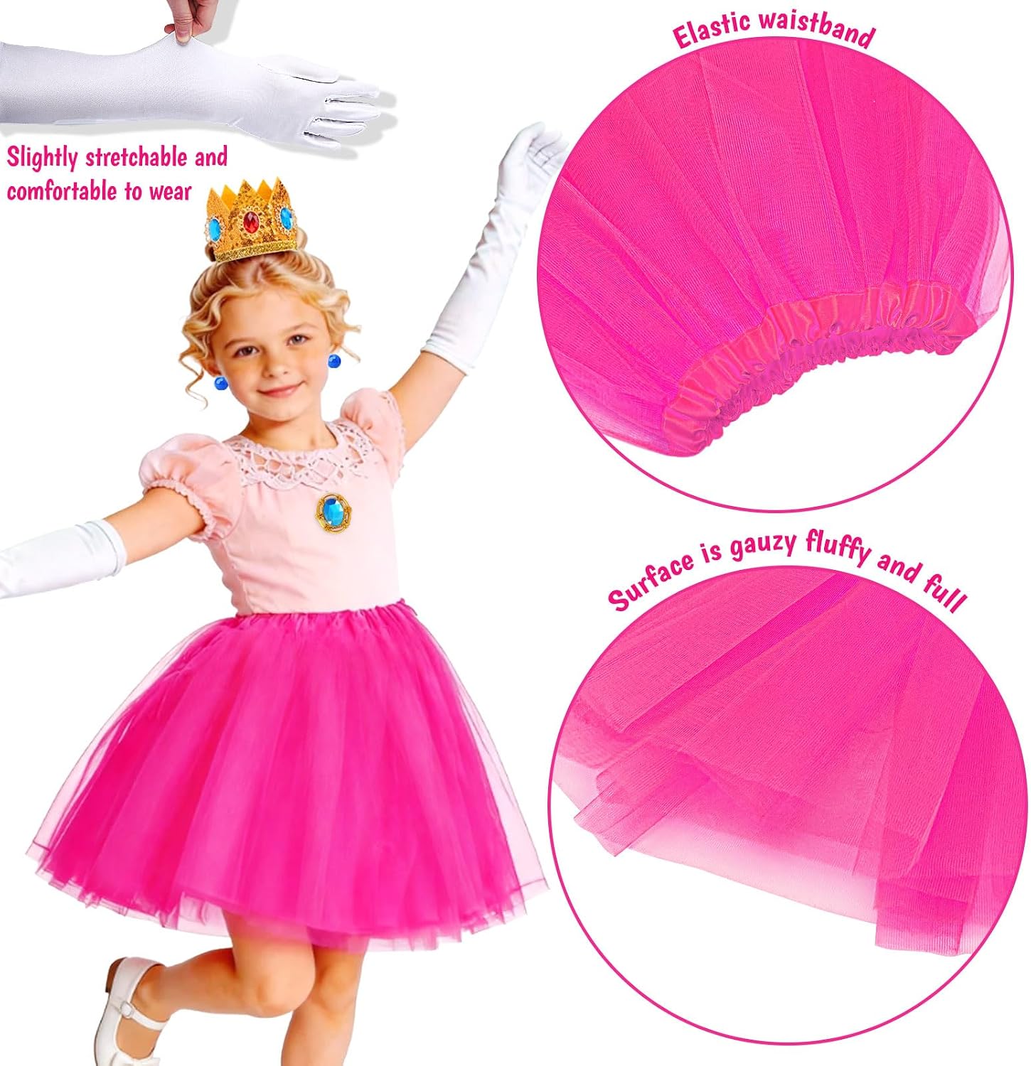 5 PCS Princess Costume for Girls,Halloween Costume Accessories Set | Princess Costume Set with Crown/Earrings/Tutu Skirt/Brooch and Other Accessories for Girls Dress Up,Halloween Cosplay,Parties