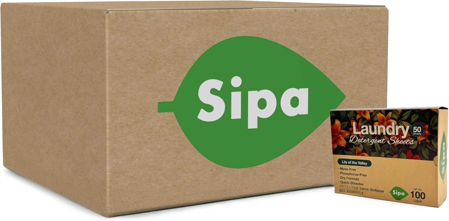 SIPA Laundry Detergent Sheets - 50 Sheets, 100 Loads, Lily of the Valley, Eco-Friendly, Phosphorus-Free (50 Sheets (Pack of 30))