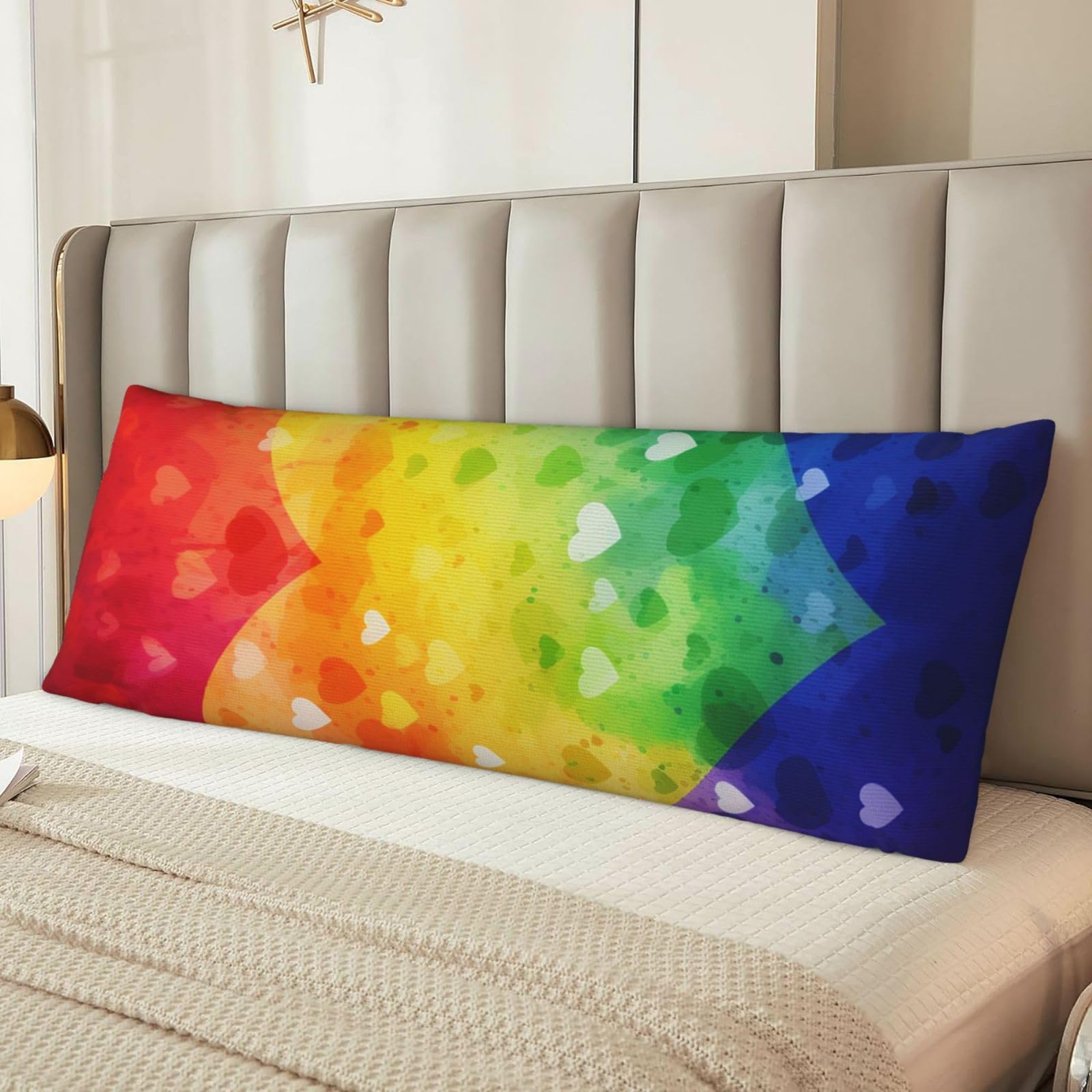 Colorful Rainbow Love Heart Body Pillow Case Cover, Microfiber Long Pillow Cases, Ultra Soft and Cozy Plush Body Pillowcase Decorative Long Bed Pillow Cover for Sleeping 20x54 Inches