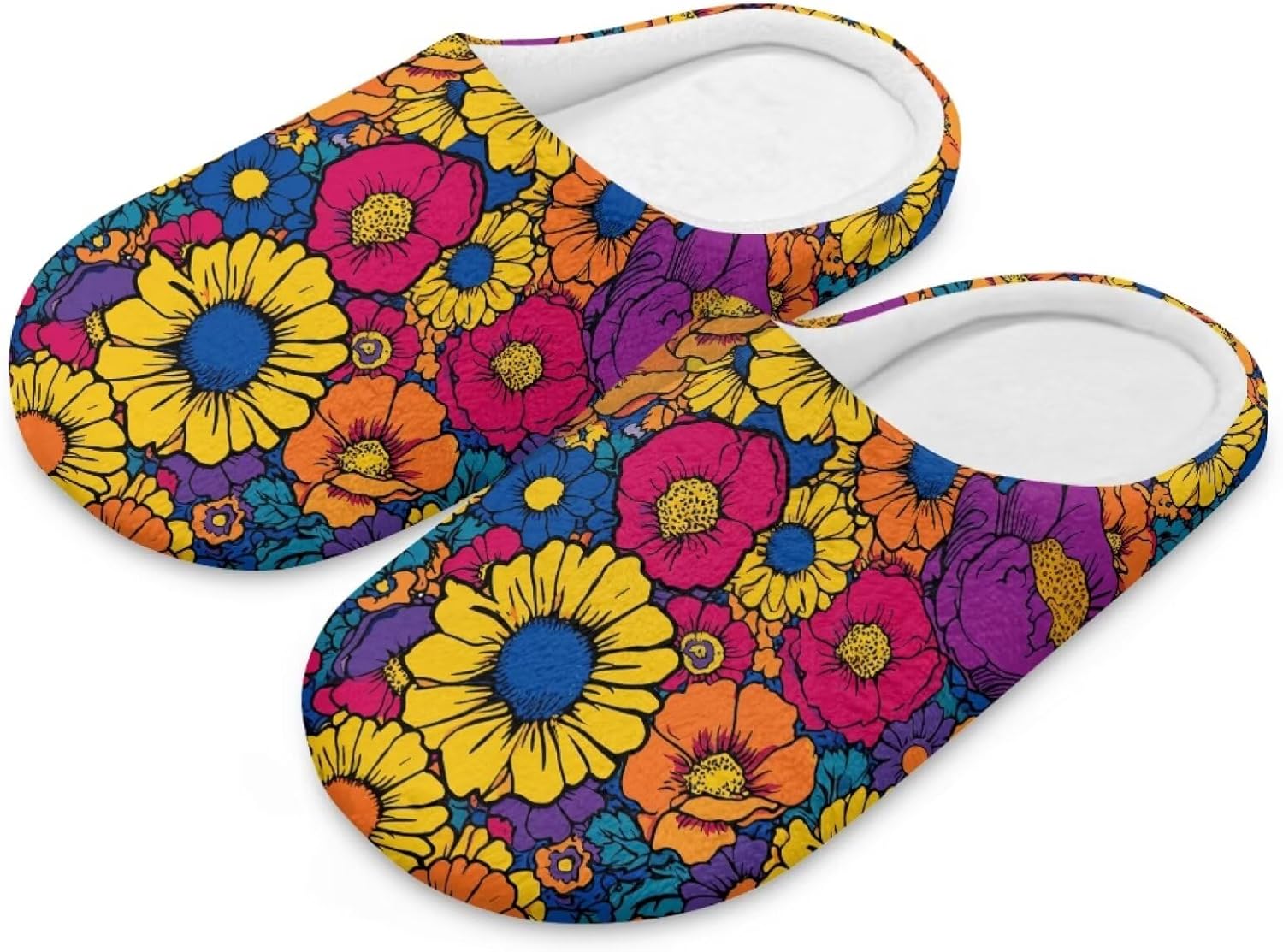 UNICEU Hippie Flower 3 Pairs Spa Slippers for Women Reusable Comfortable Slippers Lightweight Breathable Indoor Shoes