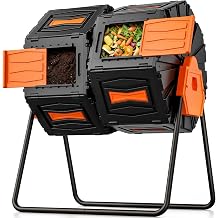 Compost Bin Outdoor, 45Gal Dual Chamber Batch Composter Tumbler Outdoor, Easy Assembly/UV Resistant/BPA-Free/HOA Friendly Tumbling Compost Bins for Kitchen Food Scraps Garden Yard Waste