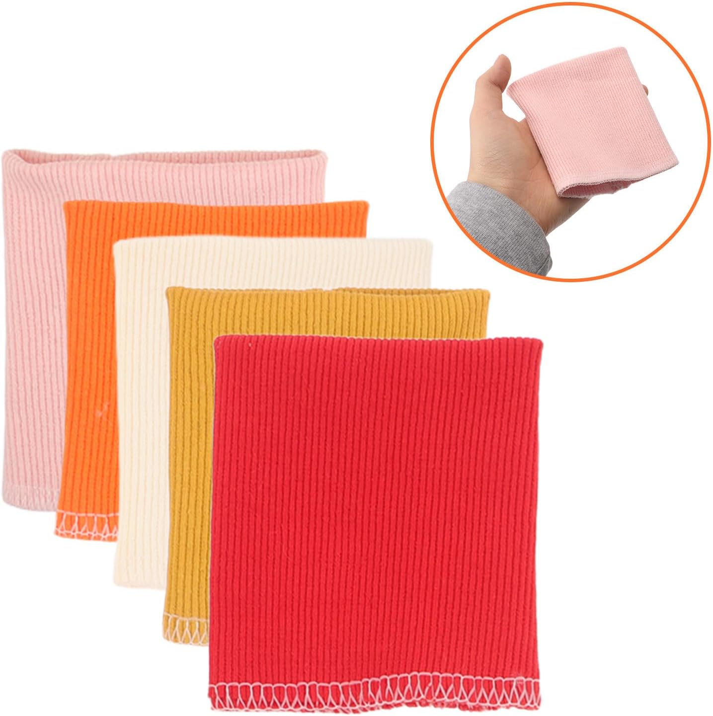 Cotton Rib Knit Cuff Set for Sweatshirts, Jacket Sleeves, 5 Pairs