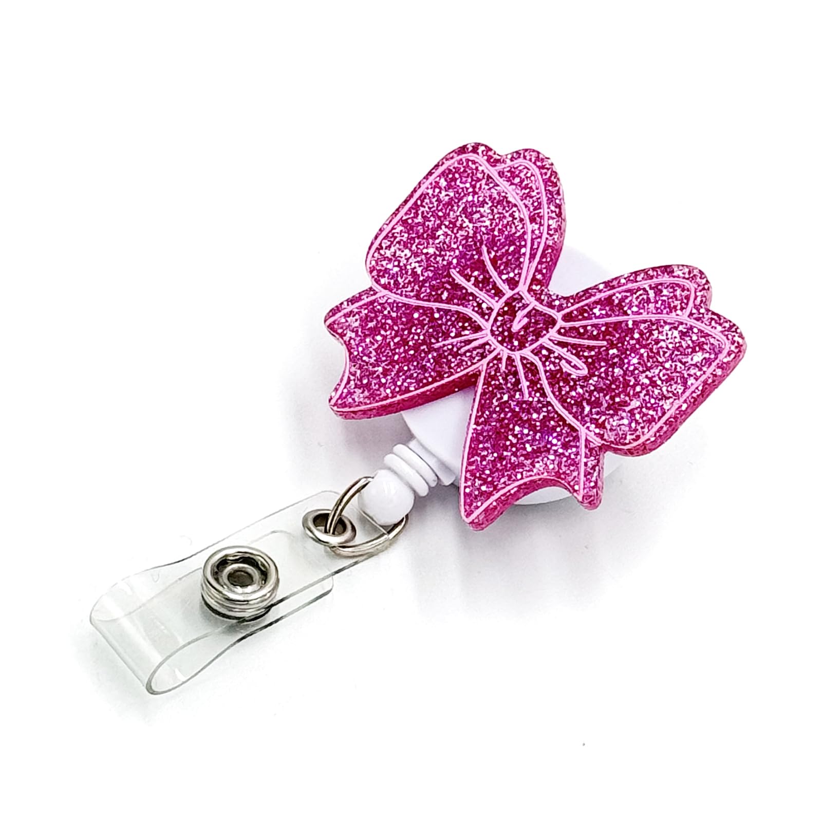 Tian Zhun Pink Bow Badge Reel Retractable Nurse Badge Clip Cute Funny Acrylic Badge Holder for Nursing Office Teacher Students