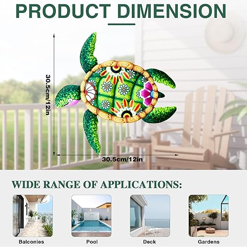 Miniatura 2 de Betinyar Decoración de pared de tortuga grande de 12 pulgadas, escultura colgante de tortuga marina, decoración de pared de metal para baño,
