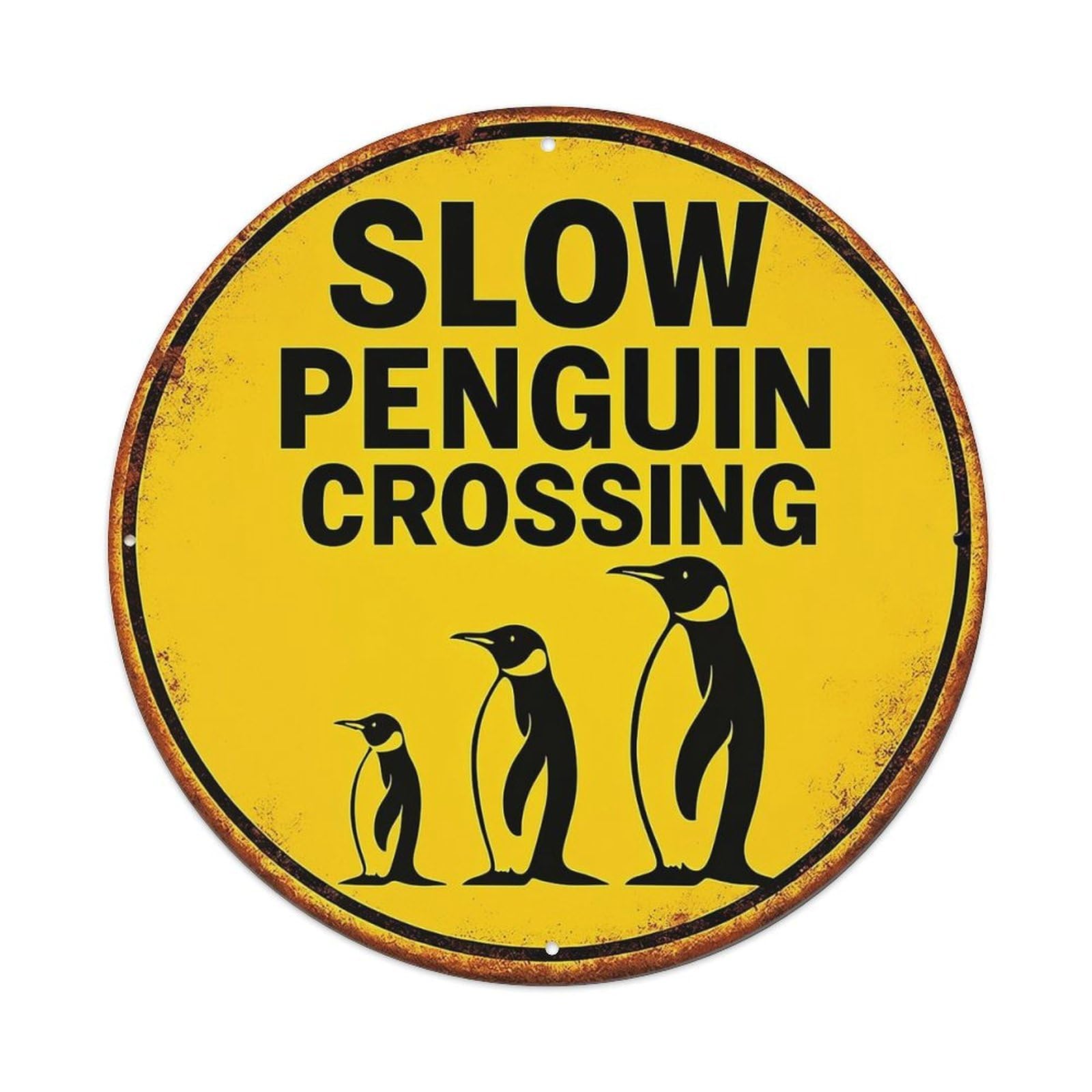 Slow Penguin Crossing Sign Design Tin Sign Metal Poster Vintage Metal Signs for Home Man Cave Bar Cafe Kitchen laundry room Wall Decorations 8x8 inches