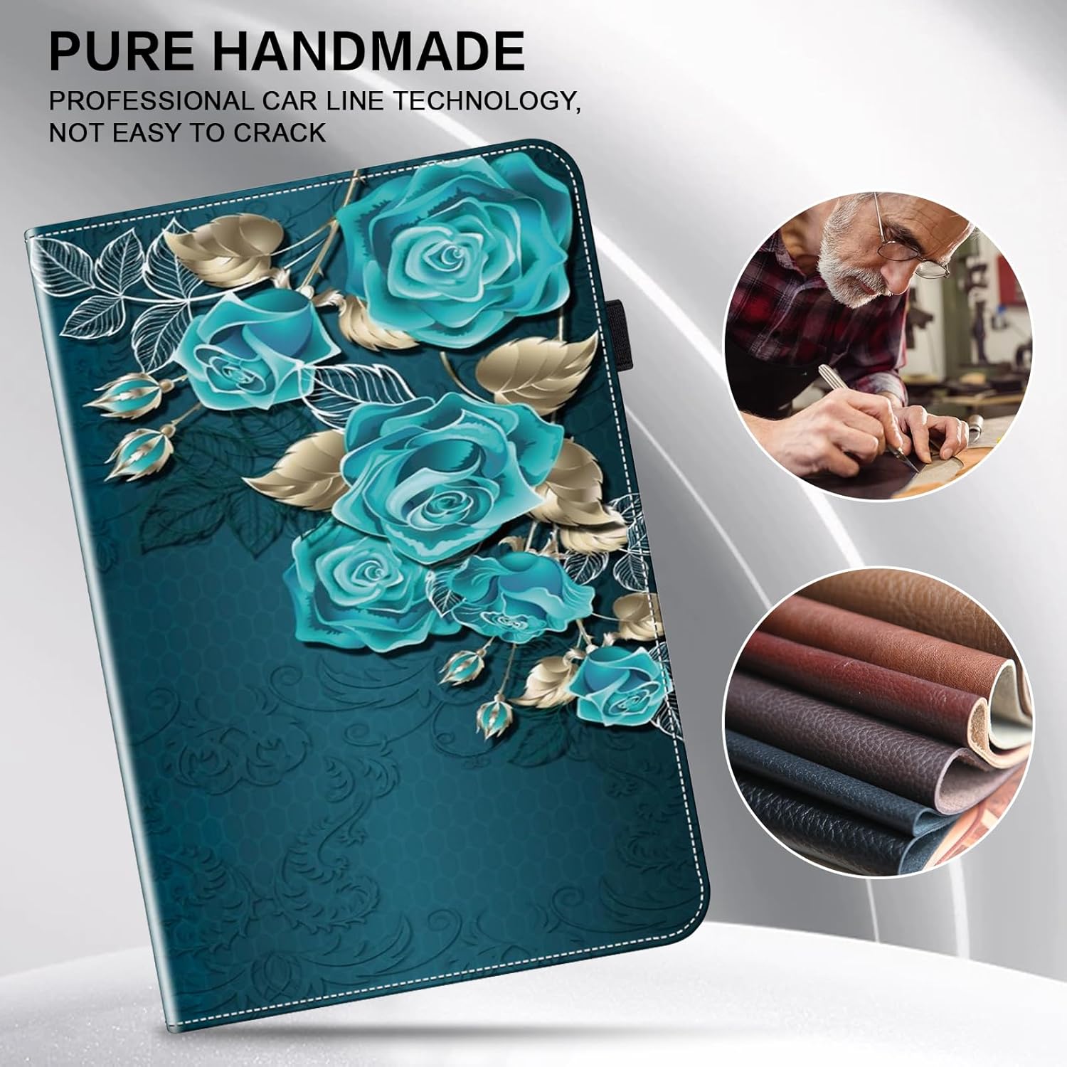 ALILANG Case for Kindle Fire HD 10 & 10 Plus Tablet (13th/11th Generation, 2023/2021 Release) 10.1", Shockproof Folding Stand Cover for Amazon Fire Hd 10 Tablet Case-Blue Rose