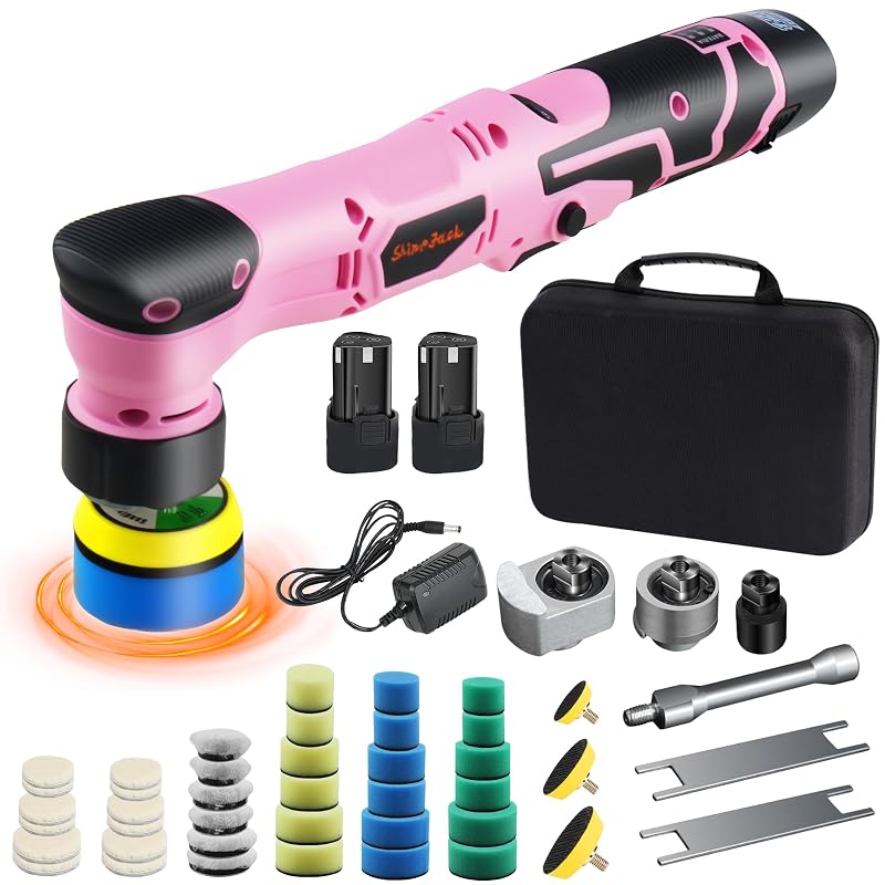 Mini politriz automotiva sem fio ShineJack RO/DA com 11 velocidades, 3 mm e 12 mm, rosa