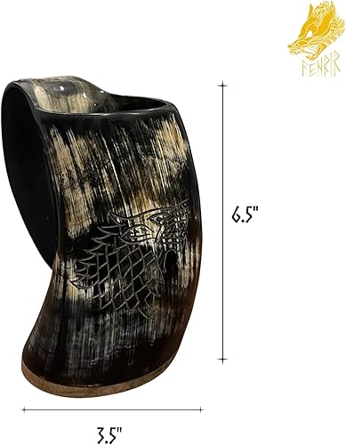 Miniatura 5 de FENRIR Cuerno vikingo para beber con taza de café y cuchara con plato | Cuerno de buey auténtico nórdico | Grado alimenticio medieval | Bebidas