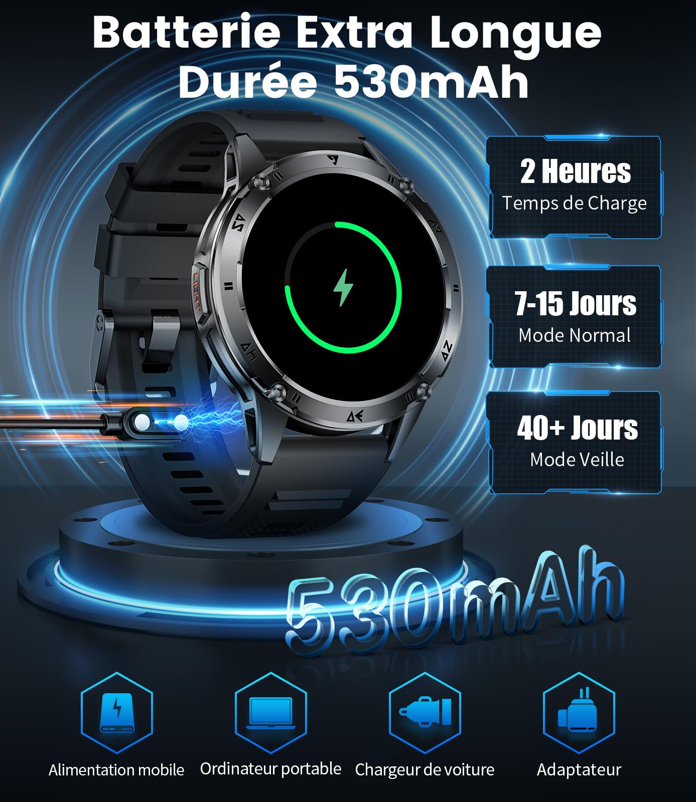 Montre Connectée Homme avec Appels Bluetooth, 1.43'' HD Amoled Écran Smartwatch Homme avec Fréquence Cardiaque, Sommeil, SpO2,110+ Modes Sportifs, IP68 Étanche Android iOS