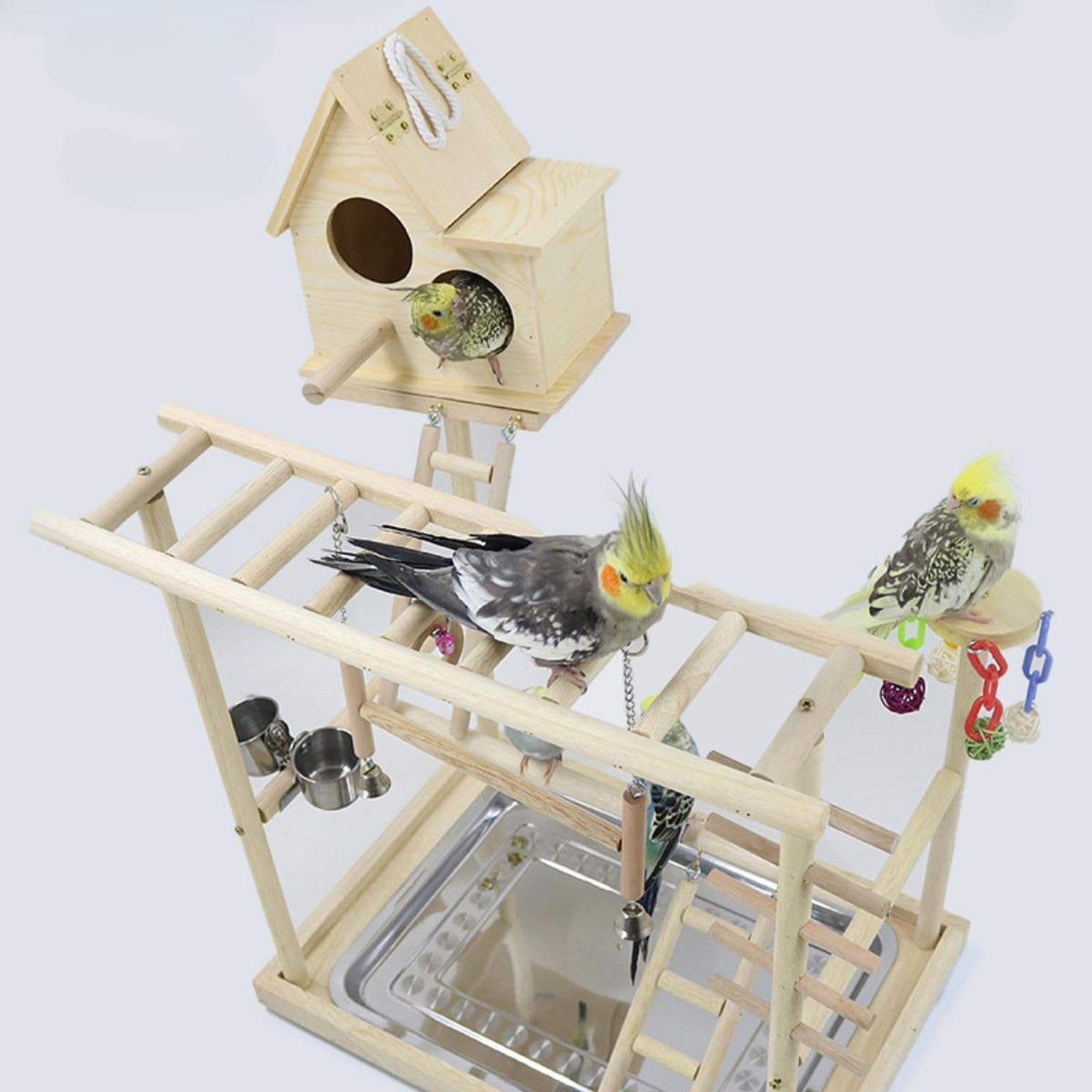 Parque de Juegos de Madera para Pájaros, Percha para Loros, Accesorios para Jaulas, Juguete de Ejercicio, Gimnasio de Juegos, Soporte de Madera para P
