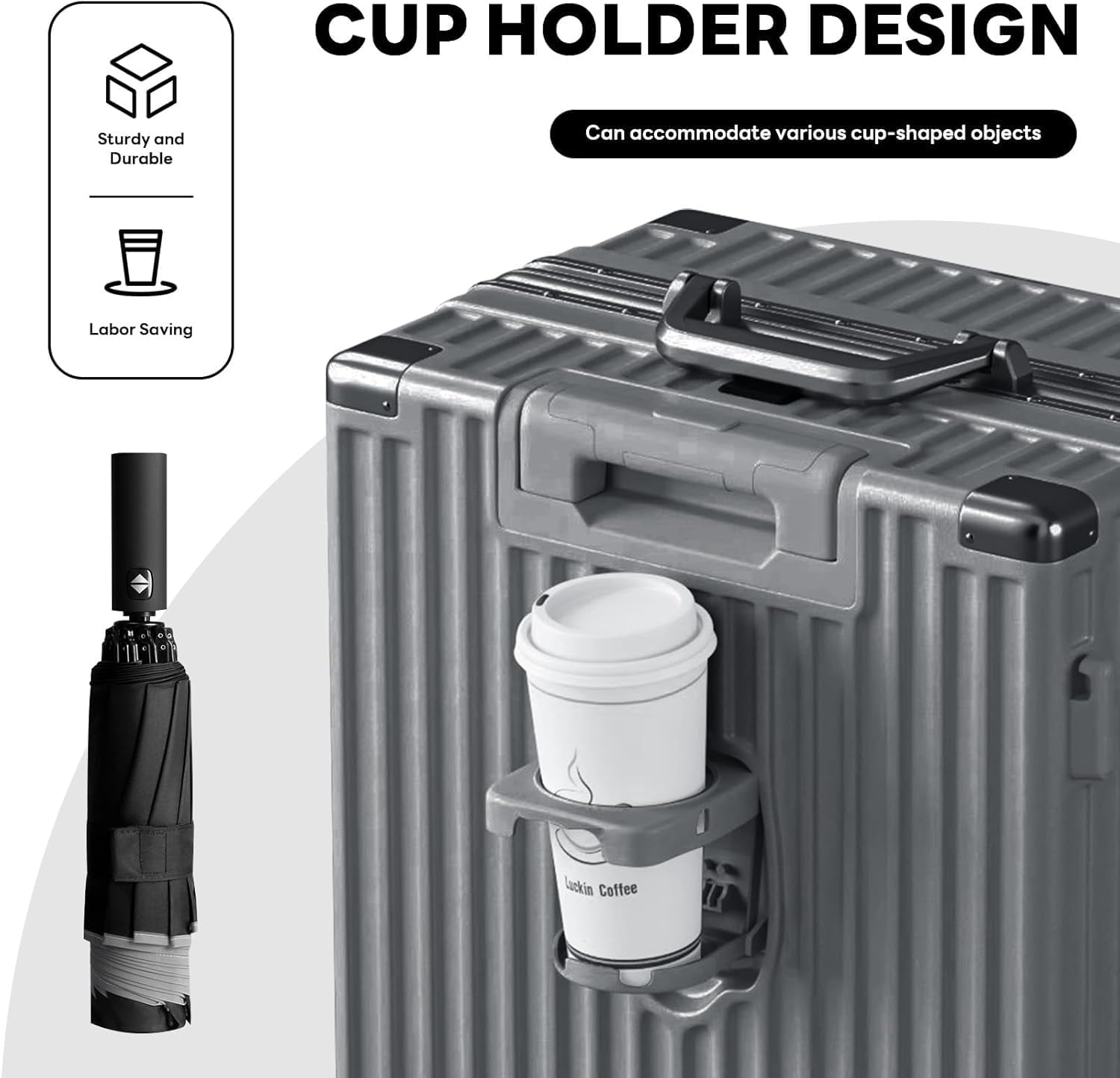 Hard Shell Carry-On Luggage, Lightweight Hardside Suitcase with 4-Wheel Spinner, USB Charging Port Cup Holder, TSA Lock, No Zipper (gray, 20inch)