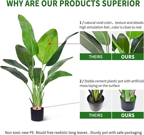 Miniatura 5 de HAIHONG Planta Artificial Ave del Paraíso, Árbol Falso con Hojas Realistas y Macetas Duraderas, Ramas que No Necesitan Ajuste Árbol Artificial para