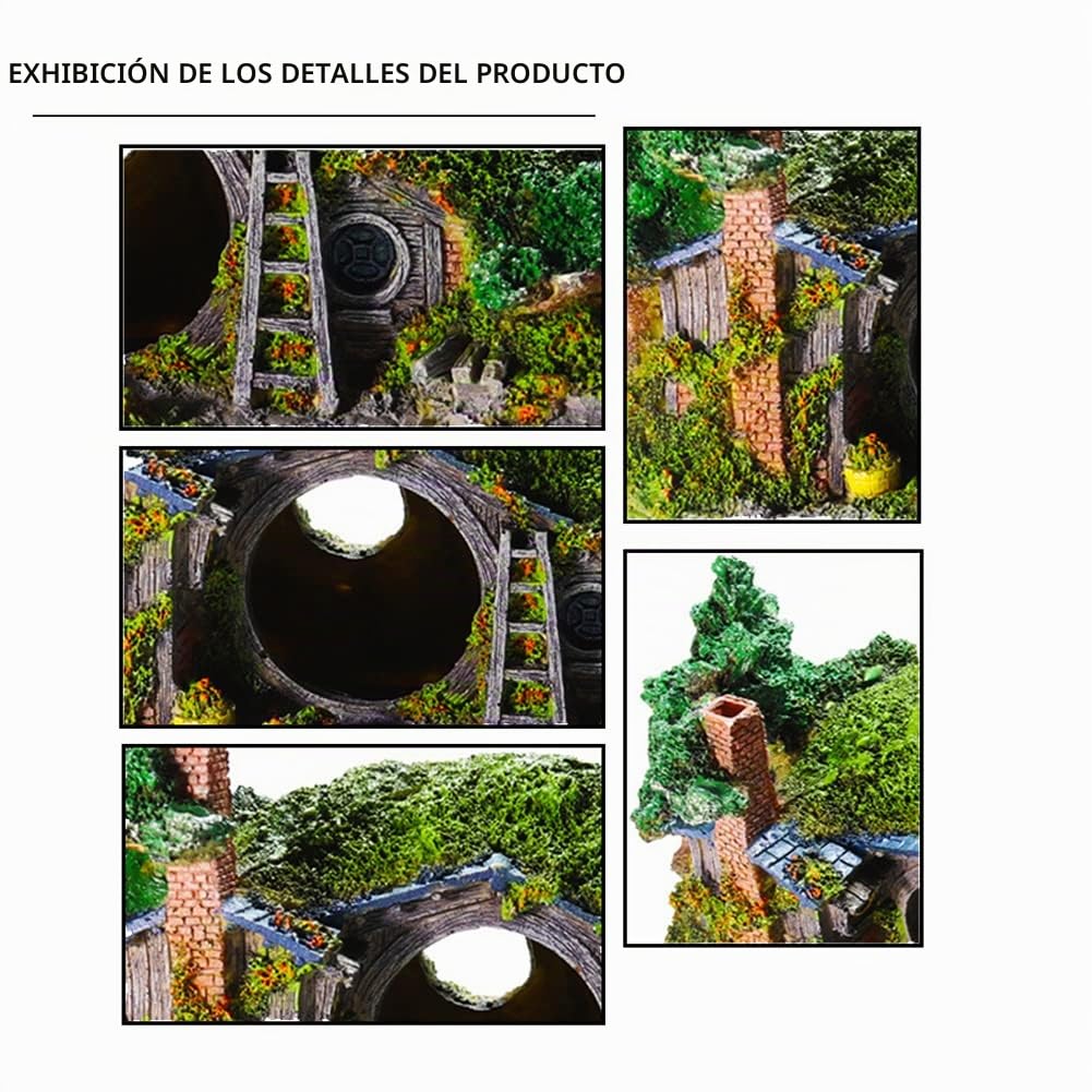 OMEM Casa de Escondite de Reptiles, Hámster, Tortuga, Gecko, Serpiente Oculta Roca de Plantas Artificiales, Decoración de Tanque de Peces de Hábitat Humidificado