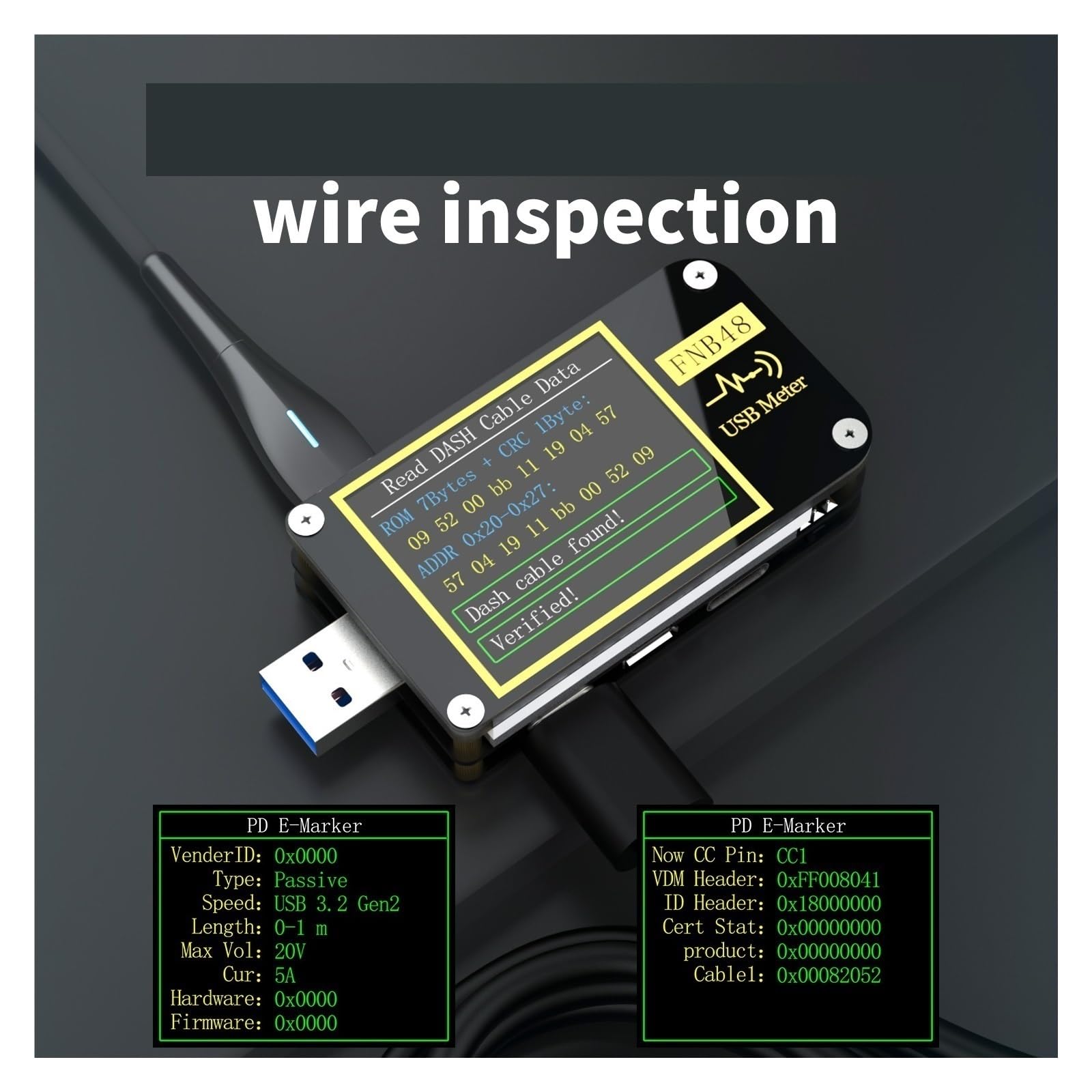 Tester USB FNB48S PD Woltomierz Amperomierz Prąd i woltomierz Tester USB QC4 + PD3.0 2.0 PPS Protokół szybkiego ładowania Test pojemności(48S NO Bluetooth)