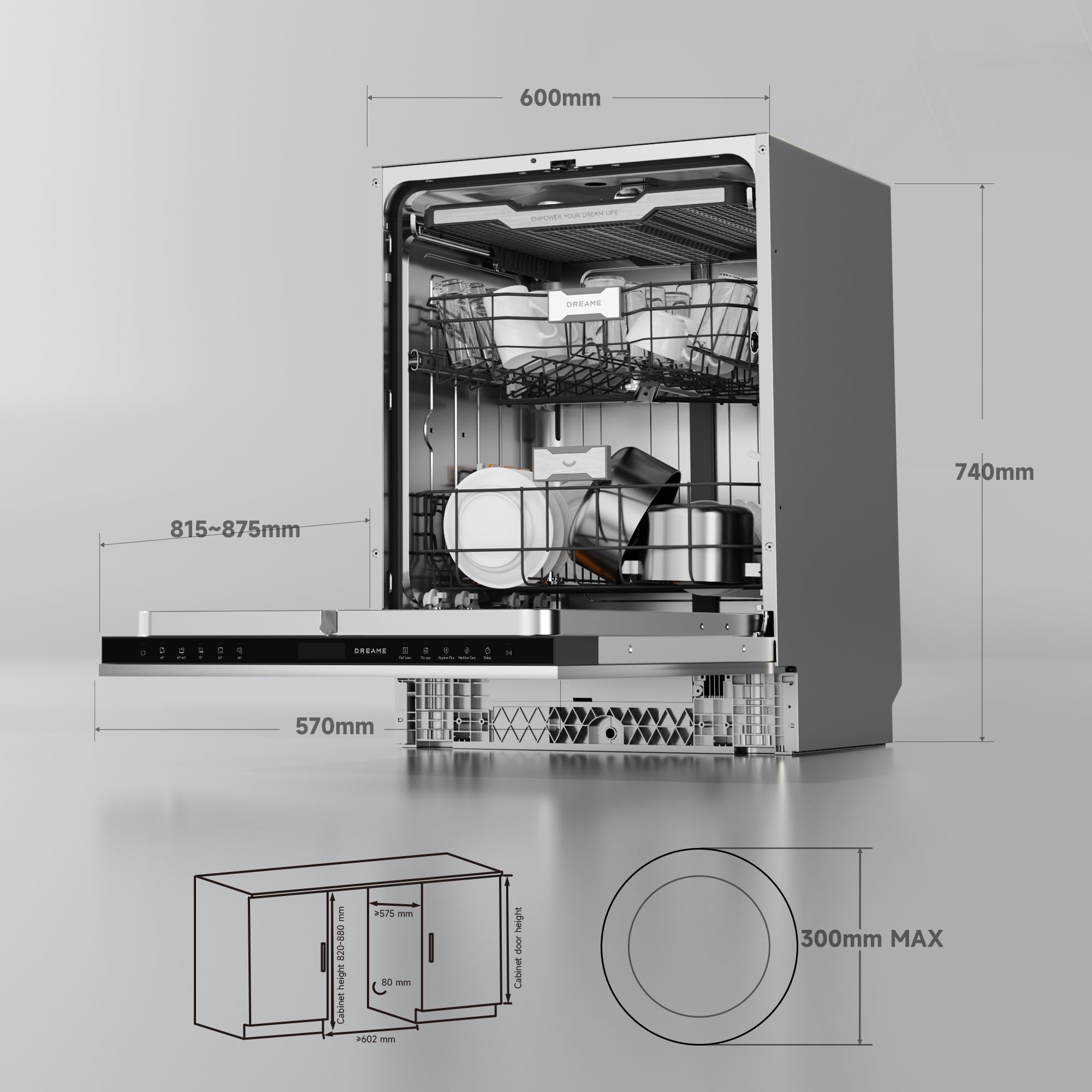 DREAME DZ60 Pro Lavastoviglie da Incasso 60cm con Frontalino, 15 Coperti, Controllo Smart, Braccio Irroratore FlexWing, Pulizia Profonda a 75 °c, Doppia Asciugatura Lavastoviglie Libera Installazione - 3