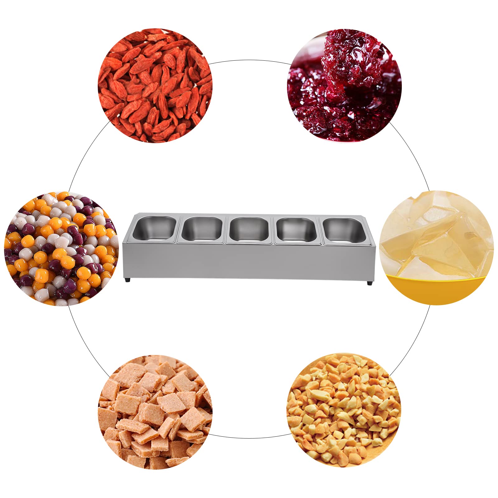 GN - Bandeja para contenedores GN Gastronorm con estructura de acero inoxidable con tapa, incluye 5 unidades