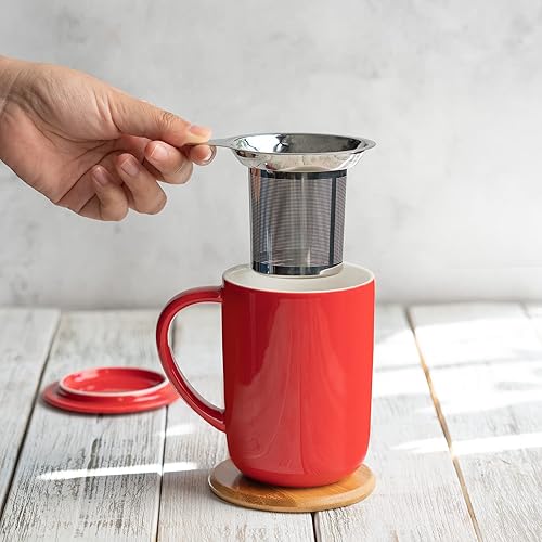 Miniatura 4 de Taza de té de porcelana con infusor y tapa, tetera con filtro y posavasos, máquina de té para hojas sueltas, 16 onzas para té, café, leche, para