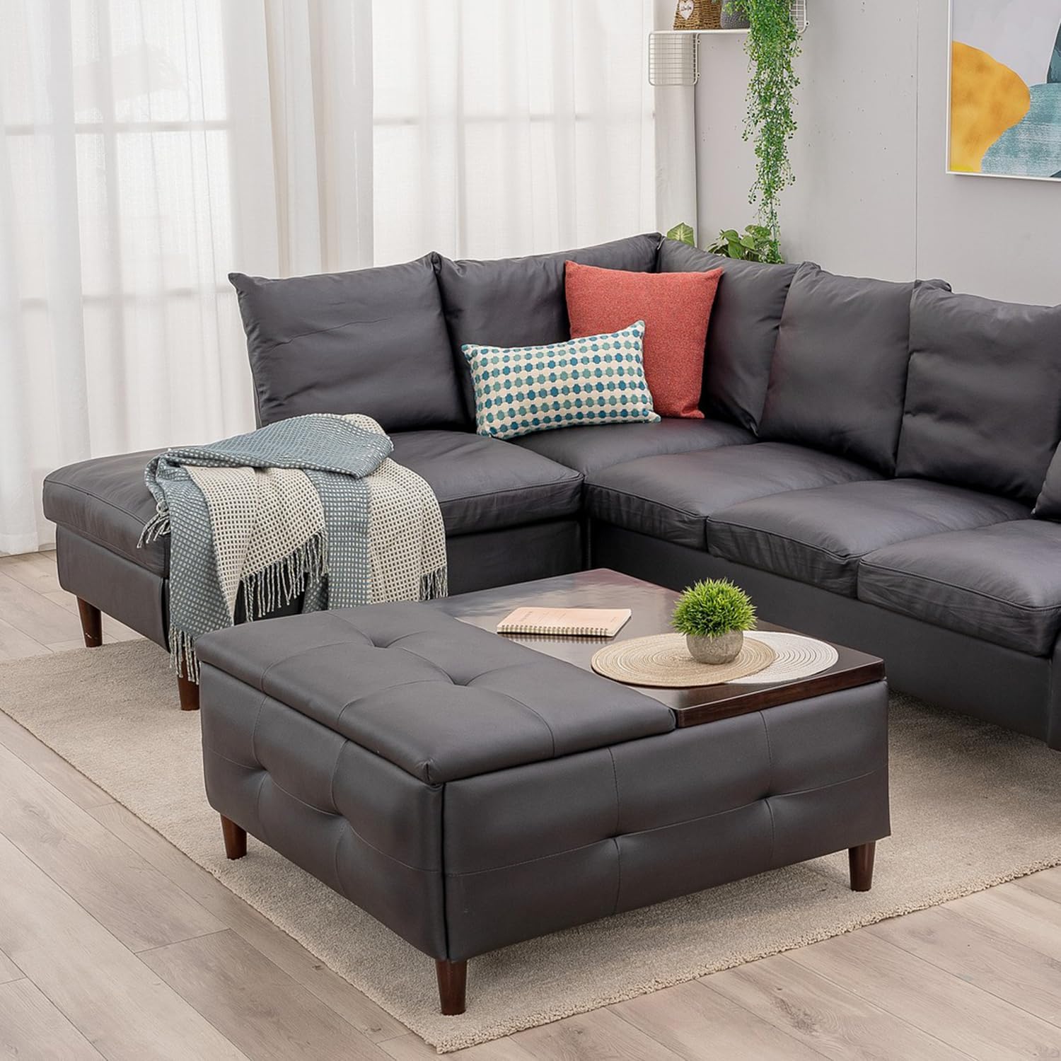 Panana Coffee Table Ottoman with Lift Top, 35 inch Square